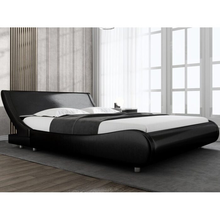 Annebeth Faux Leather Low Profile Sleigh Bed Frame with Adjustable Headboard - Chic Decora