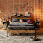 Annice Bed Frame Metal Platform Bed with Wood Storage Headboard LED Lights and Charging Station - Chic Decora