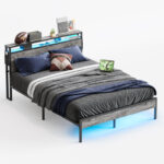 Annice Platform Bed Frame with LED Storage Headboard and Charging Stations - Chic Decora