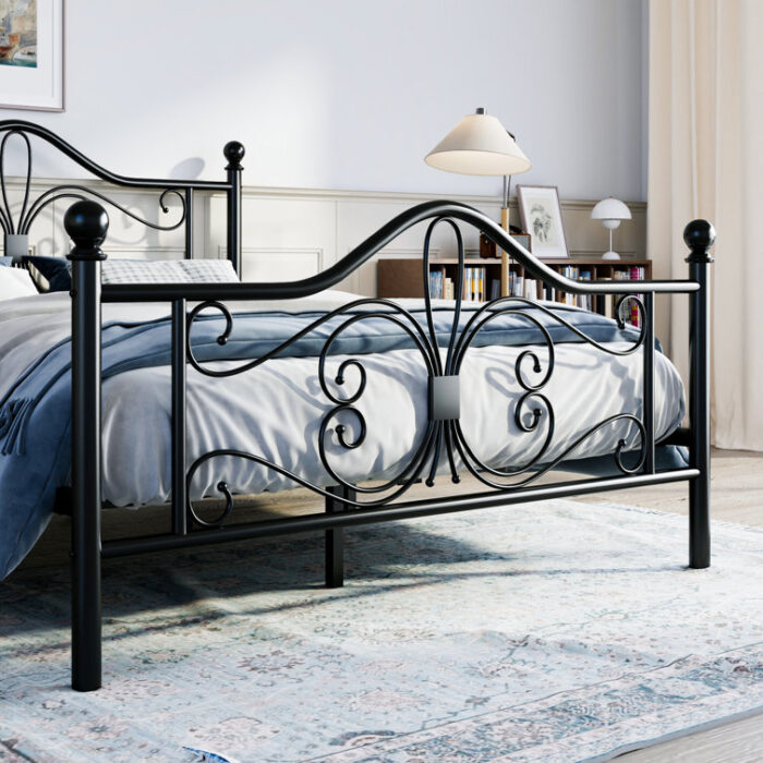 Anterrio Metal Open-Frame Bed with Butterfly Pattern Design Headboard and Footboard - Chic Decora