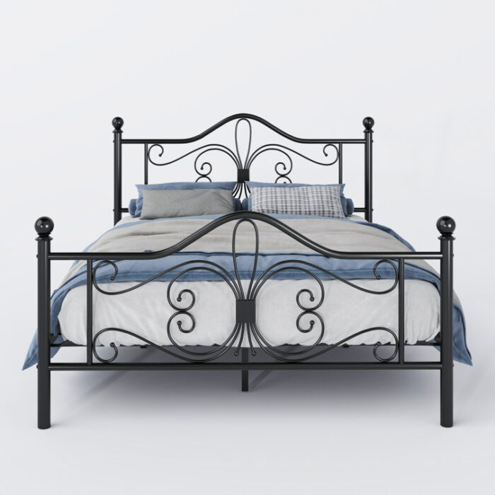 Anterrio Metal Open-Frame Bed with Butterfly Pattern Design Headboard and Footboard - Chic Decora