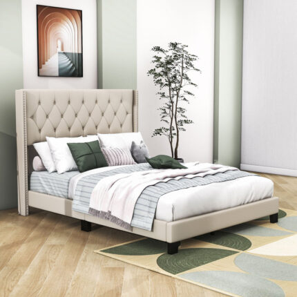 Antimony Upholstered Metal Platform Bed - Chic Decora