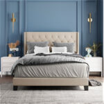 Antimony Upholstered Metal Platform Bed - Chic Decora