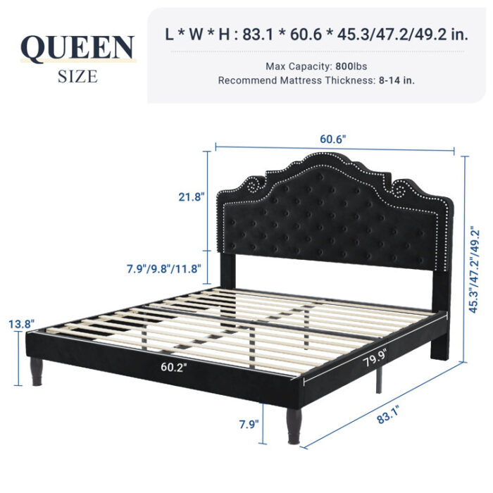 Antonious Upholstered Metal Platform Bed - Chic Decora