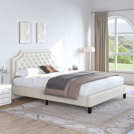 Aoiffe Tufted Upholstered Platform Bed with Adjustable Headboard - Chic Decora