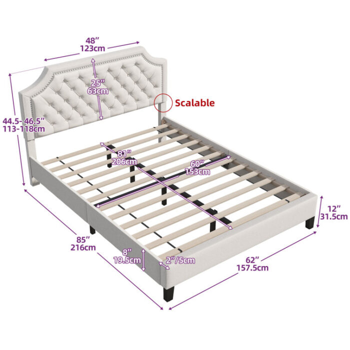 Aoiffe Tufted Upholstered Platform Bed with Adjustable Headboard - Chic Decora