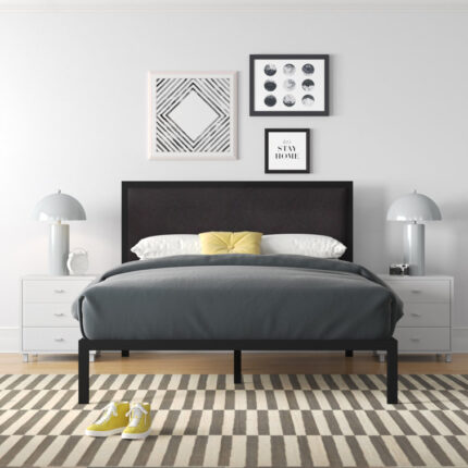 Aquavia Metal Platform Bed Frame with Upholstered Headboard - Chic Decora