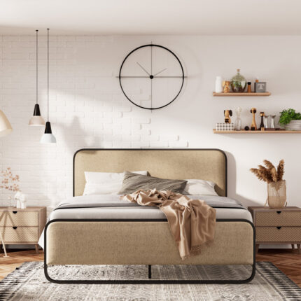 Arnasia Upholstered Metal Platform Bed - Chic Decora