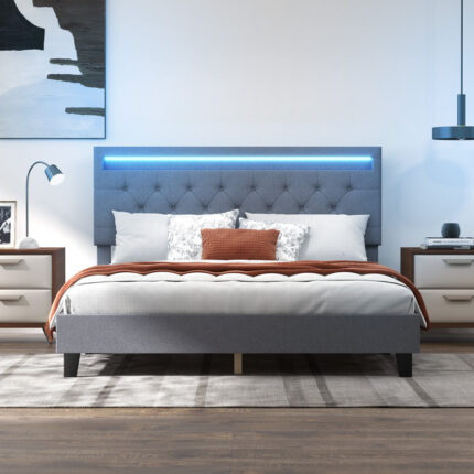 Arnetha Upholstered Platform Bed with Tufted Headboard and LED Lights - Chic Decora