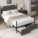 Artevious Upholstered Metal Canopy Storage Bed - Chic Decora