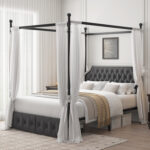 Artevious Upholstered Metal Canopy Storage Bed - Chic Decora