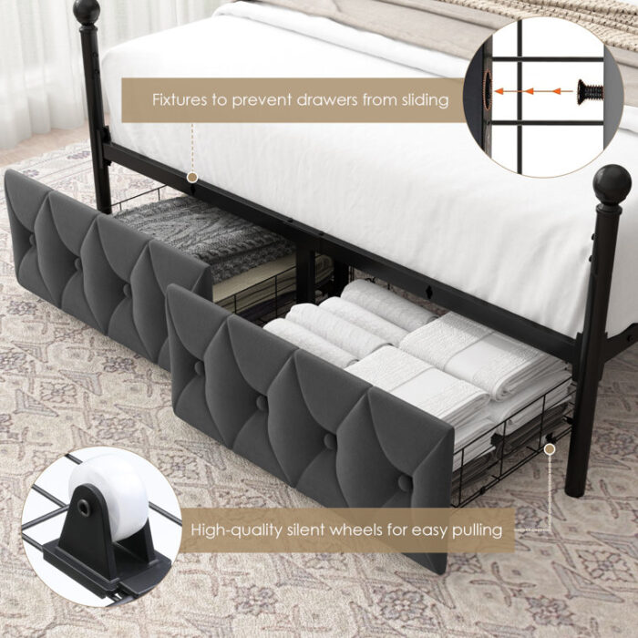 Artevious Upholstered Metal Canopy Storage Bed - Chic Decora