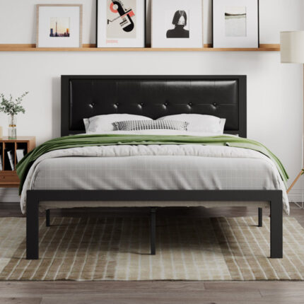 Artina Upholstered Metal Platform Bed - Chic Decora