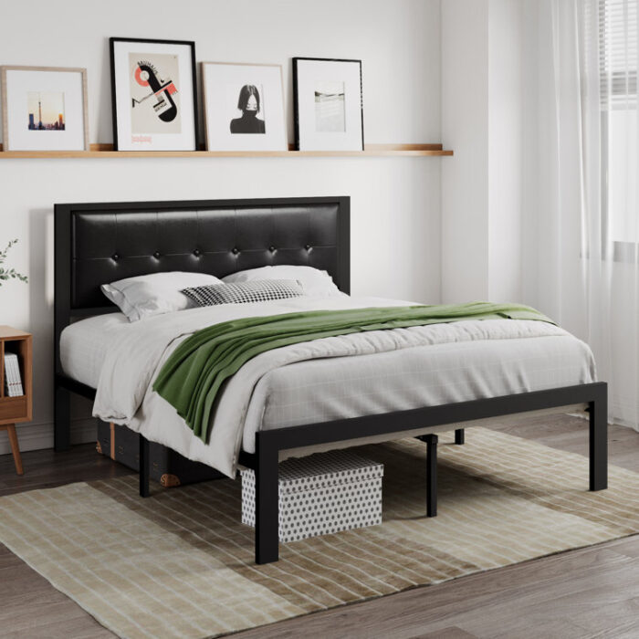 Artina Upholstered Metal Platform Bed - Chic Decora