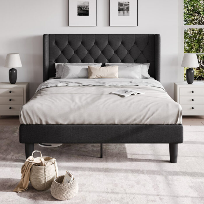 Asbey Upholstered Wingback Bed - Chic Decora