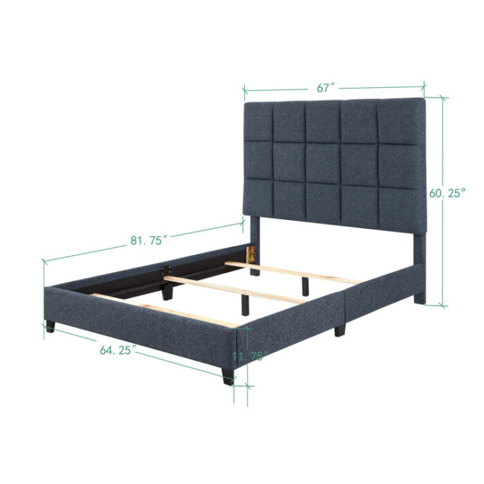 Ashiqu Squares Upholstered Platform Bed - Chic Decora