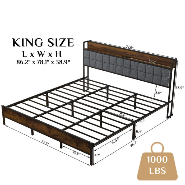 Asllan Upholstered Metal Slat Storage Bed - Chic Decora