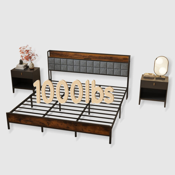 Asllan Upholstered Metal Slat Storage Bed - Chic Decora