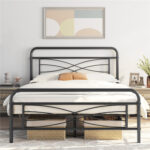 Atalfo Vintage Metal Bed Frame with Criss-Cross Design Headboard - Chic Decora