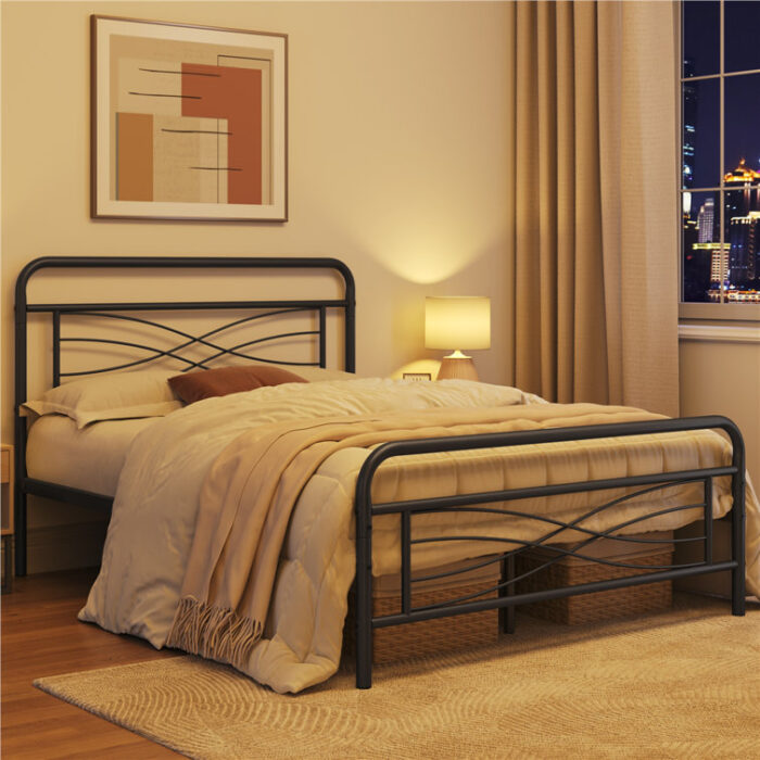 Atalfo Vintage Metal Bed Frame with Criss-Cross Design Headboard - Chic Decora