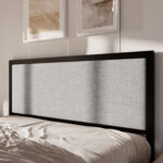 Ataman Metal Platform Bed With Simple Upholstered Headboard - Chic Decora