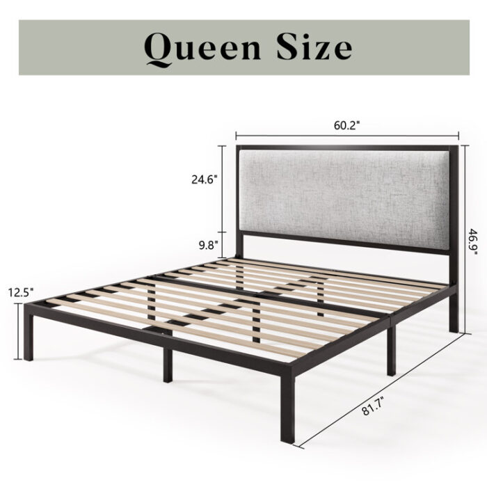 Ataman Metal Platform Bed With Simple Upholstered Headboard - Chic Decora