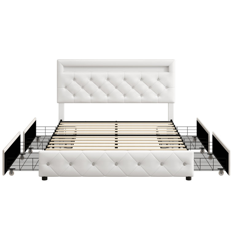 Atrayu Upholstered LED Platform Bed with 4 Storage Drawers - Chic Decora