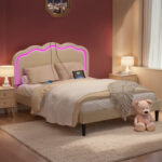 Audey Upholstered Platform Bed with Headboard & LED Lights - Chic Decora