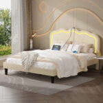 Audey Upholstered Platform Bed with Headboard & LED Lights - Chic Decora