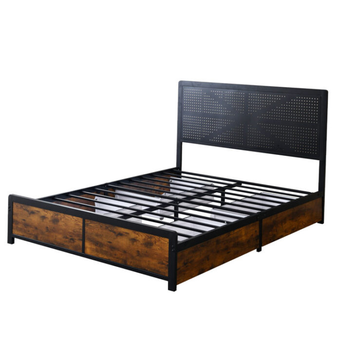 Auriella Metal Drawer Storage Bed with RGB LED Light - Chic Decora