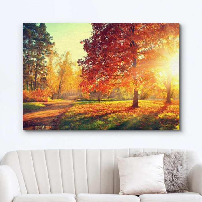 Autumn Fall Color Autumn Scene Fall Forest Maple Trees Natural Landscape Canvas Print Large Wall Art - Chic Decora