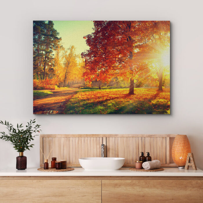 Autumn Fall Color Autumn Scene Fall Forest Maple Trees Natural Landscape Canvas Print Large Wall Art - Chic Decora