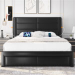 Avelle Vegan Leather Metal Platform Storage Bed - Chic Decora