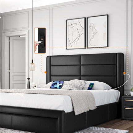 Andam PU Upholstered 4 Drawer Storage Platform Bed Frame with Tufted Adjustable Headboard - Chic Decora