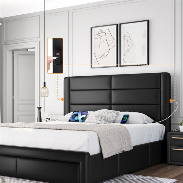 Avelle Vegan Leather Metal Platform Storage Bed - Chic Decora