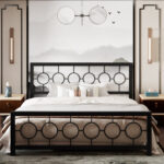 Avren Oriental Vintage Style Metal Platform Bed - Chic Decora