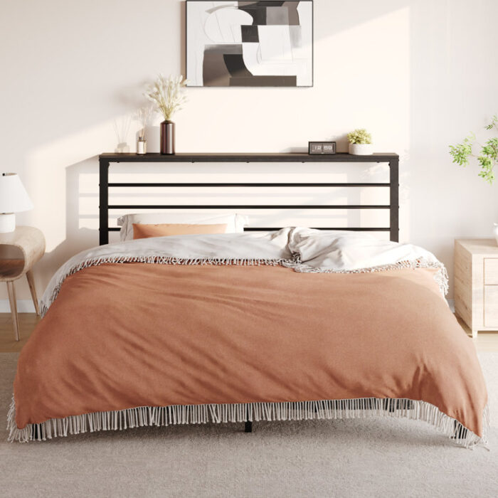 Azaruddin Metal Storage Platform Bed with Headboard Shelf - Chic Decora