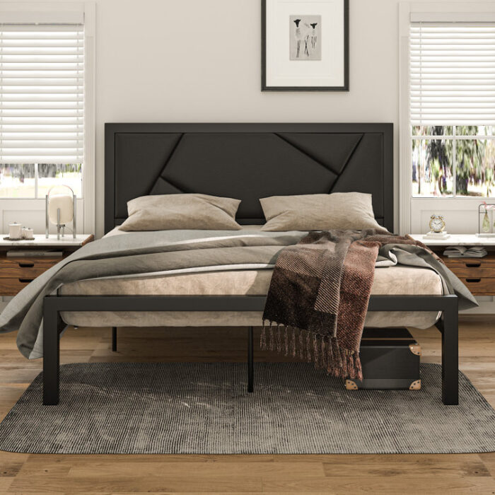 Bacote Upholstered Metal Platform Bed - Chic Decora