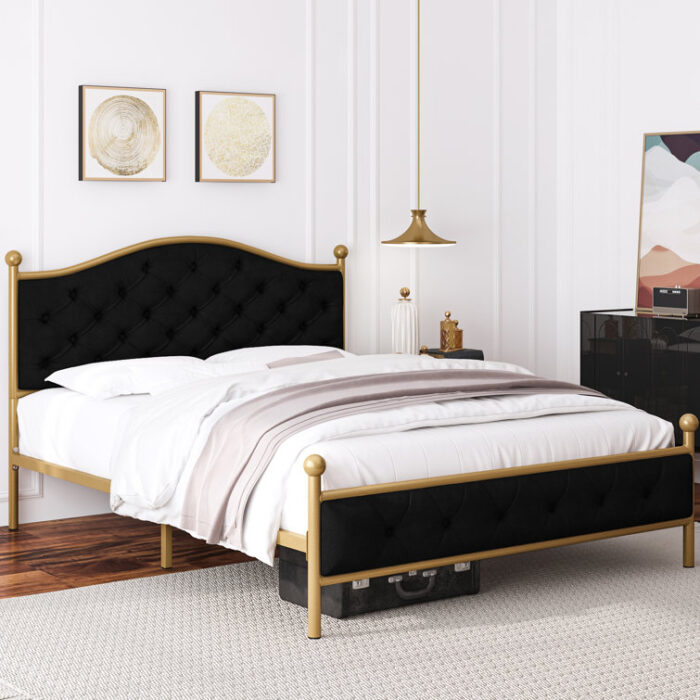 Batchelor Upholstered Royal Platform Bed with Handmade Folded Button-Tufts - Chic Decora