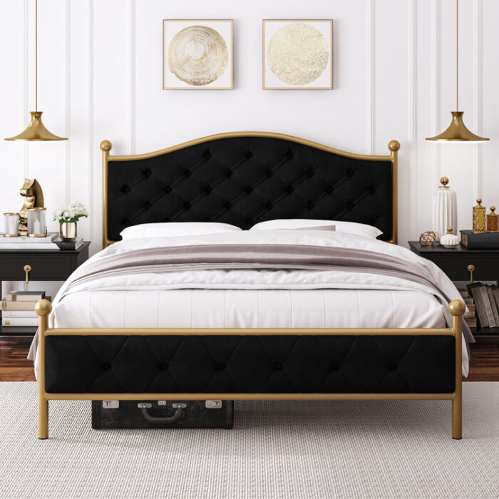 Batchelor Upholstered Royal Platform Bed with Handmade Folded Button-Tufts - Chic Decora