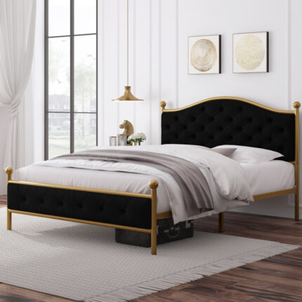 Batchelor Upholstered Royal Platform Bed with Handmade Folded Button-Tufts - Chic Decora