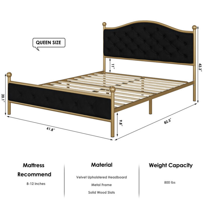 Batchelor Upholstered Royal Platform Bed with Handmade Folded Button-Tufts - Chic Decora