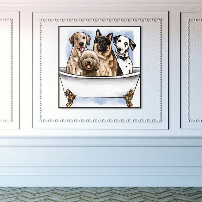 Bath and Laundry Big Pups in The Tub Graphic Art on Canvas - Chic Decora