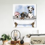 Bath and Laundry Glam Bathtub Puppies, Modern and Canvas Wall Art Print for Bath - Chic Decora