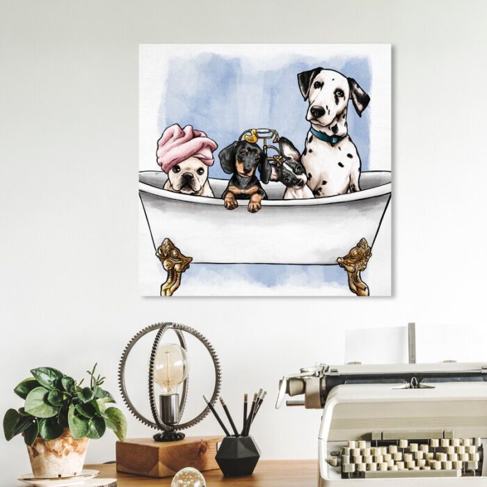 Bath and Laundry Glam Bathtub Puppies, Modern and Canvas Wall Art Print for Bath - Chic Decora