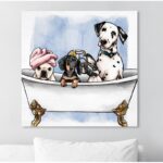 Bath and Laundry Glam Bathtub Puppies, Modern and Canvas Wall Art Print for Bath - Chic Decora