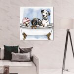 Bath and Laundry Glam Bathtub Puppies, Modern and Canvas Wall Art Print for Bath - Chic Decora