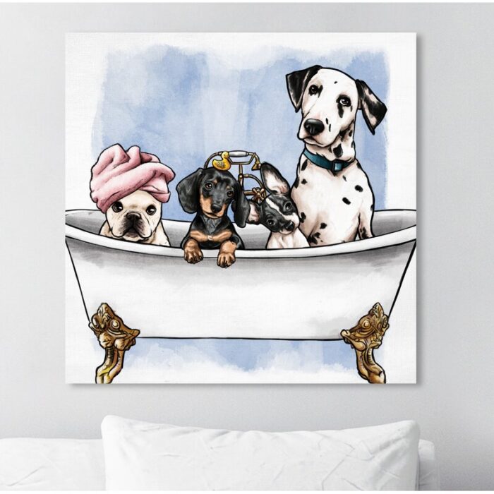 Bath and Laundry Glam Bathtub Puppies, Modern and Canvas Wall Art Print for Bath - Chic Decora