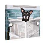 Bath and Laundry Occupied Bathroom Chihuahua, Modern and Canvas Wall Art Print for Bath - Chic Decora