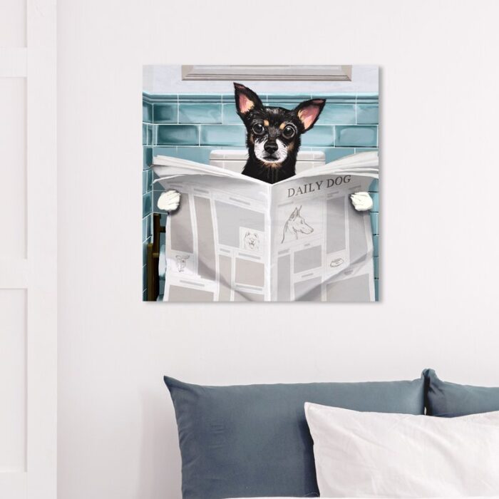 Bath and Laundry Occupied Bathroom Chihuahua, Modern and Canvas Wall Art Print for Bath - Chic Decora